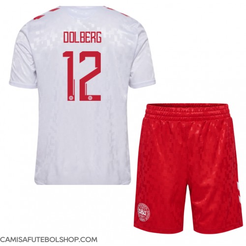 Camisa de time de futebol Dinamarca Kasper Dolberg #12 Replicas 2º Equipamento Infantil Europeu 2024 Manga Curta (+ Calças curtas)